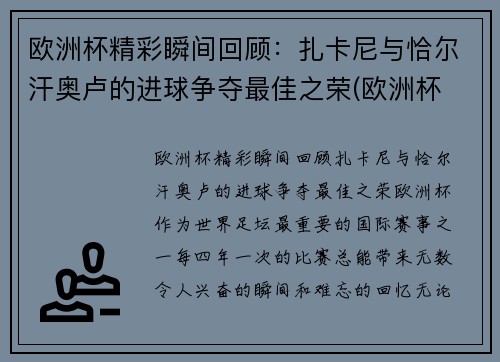 欧洲杯精彩瞬间回顾：扎卡尼与恰尔汗奥卢的进球争夺最佳之荣(欧洲杯 扎卡)